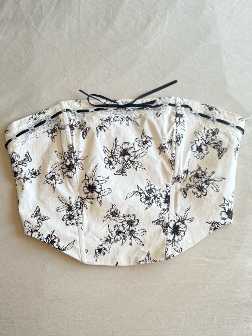 White Floral Strapless Corset Crop Top
